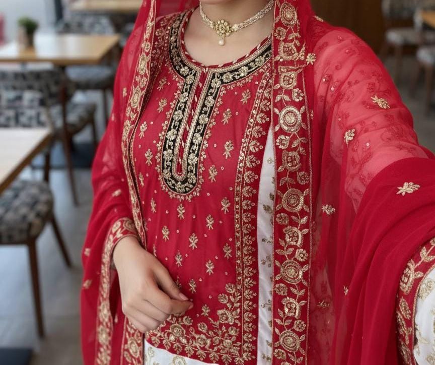 Pink Designer Kurta & Sharara With Dupatta Pakistani Suit For Wedding