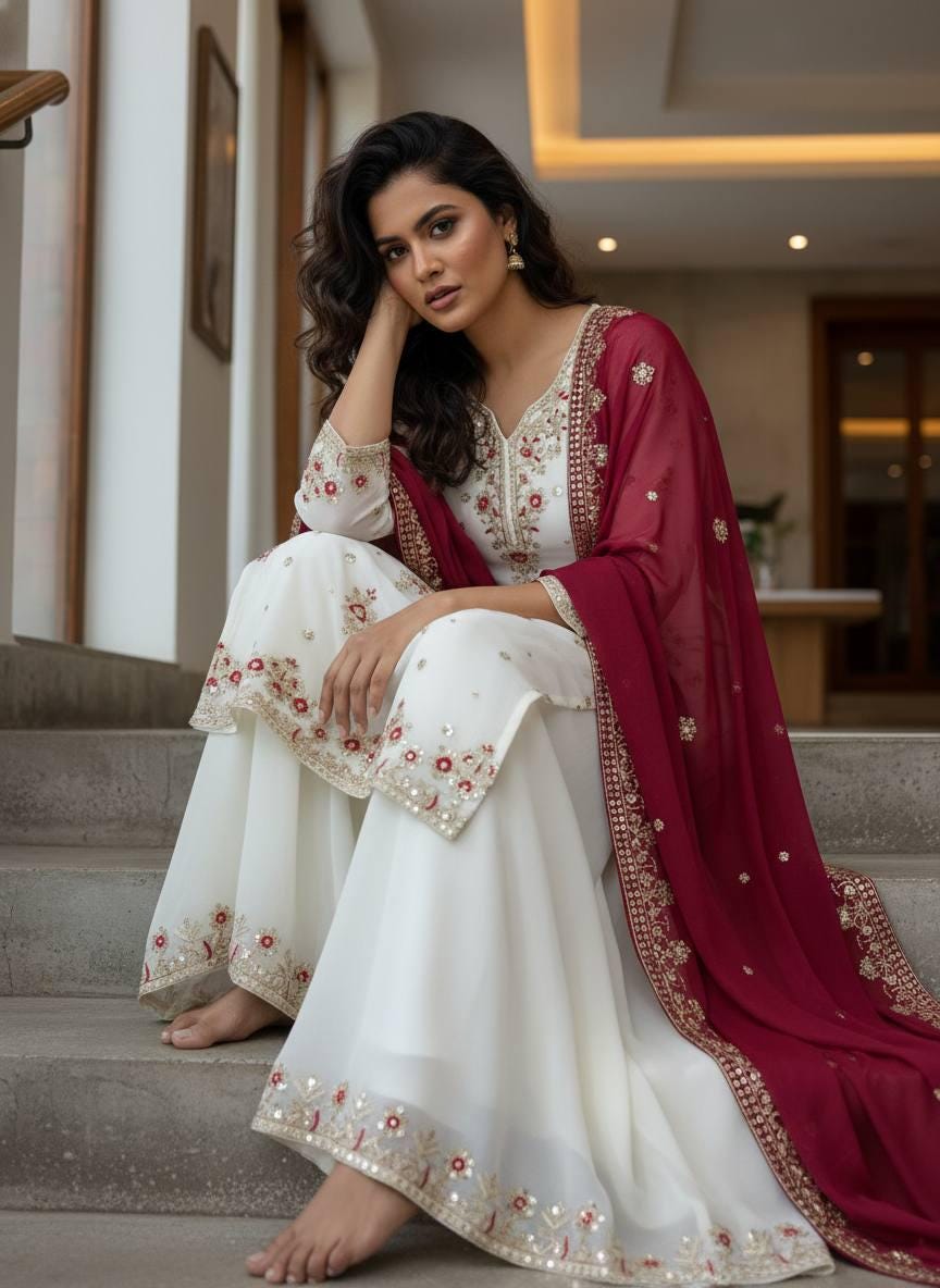Black Embroidered Kurti with Sharara & Pink Dupatta | Elegant Festive Ethnic Suit Set