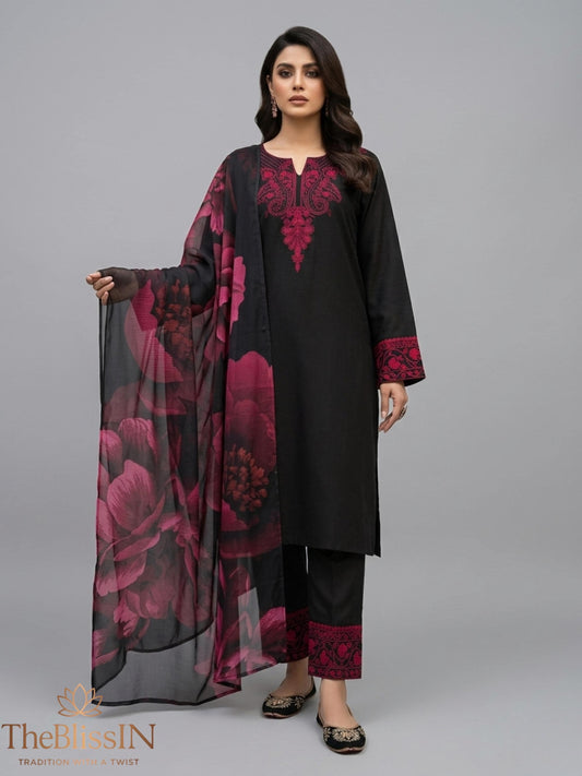 Red Embroidered Black Farshi Salwar Kameez With Dupatta , Pakistani Outfit