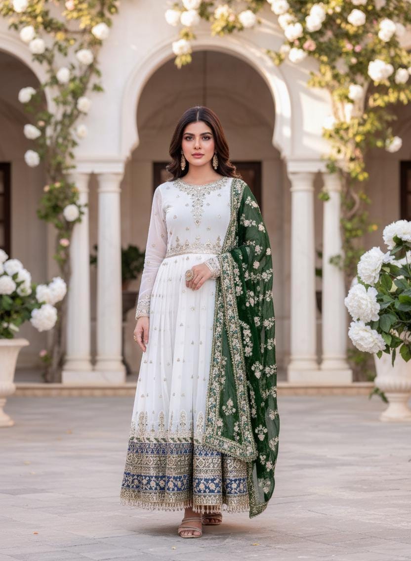 Embroidered Anarkali Gown with Dupatta for Women
