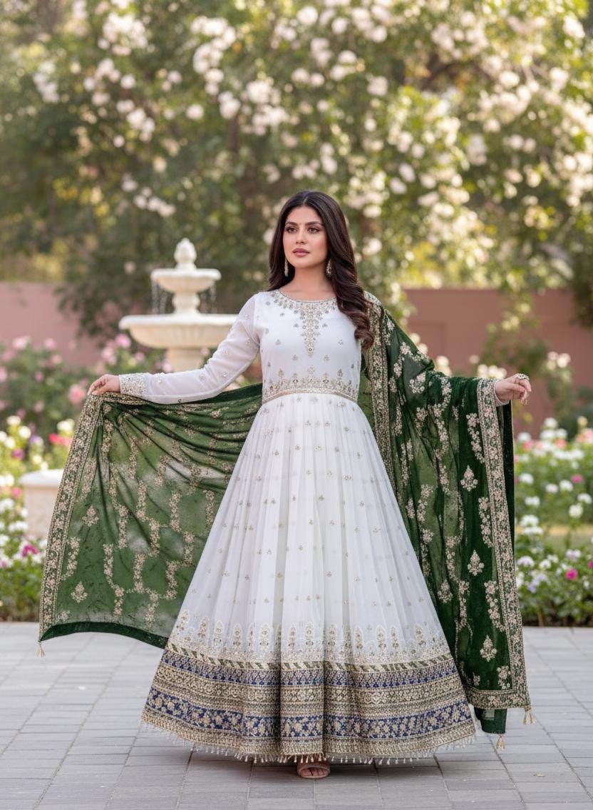 Embroidered Anarkali Gown with Dupatta for Women