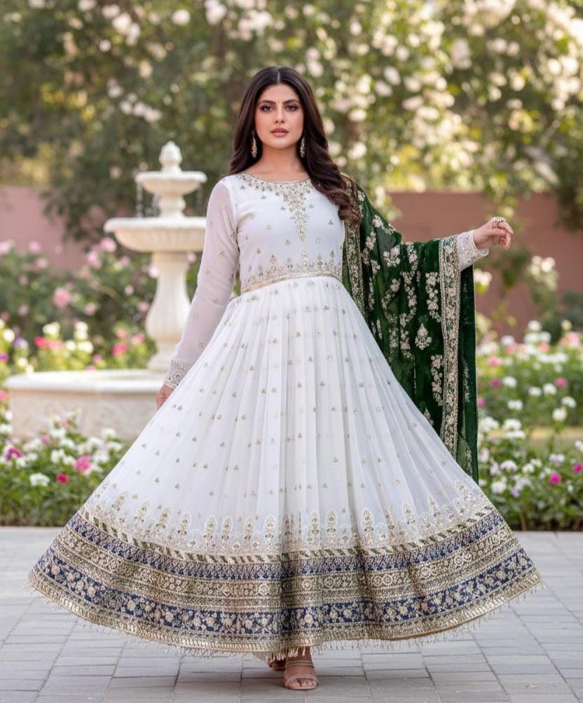 Embroidered Anarkali Gown with Dupatta for Women