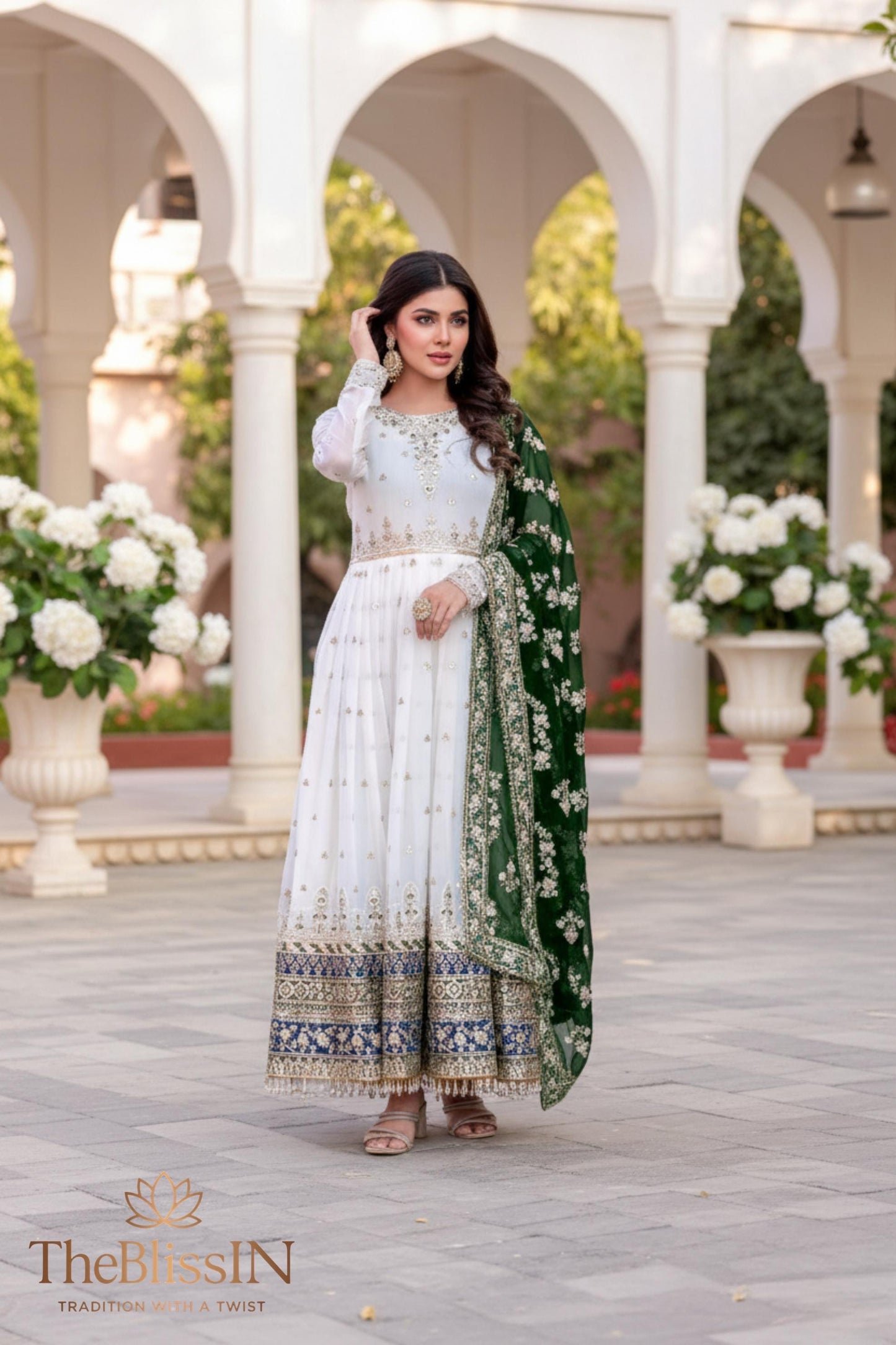 Embroidered Anarkali Gown with Dupatta for Women