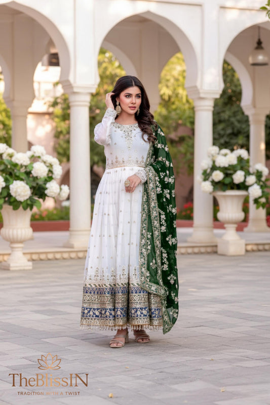Embroidered Anarkali Gown with Dupatta for Women
