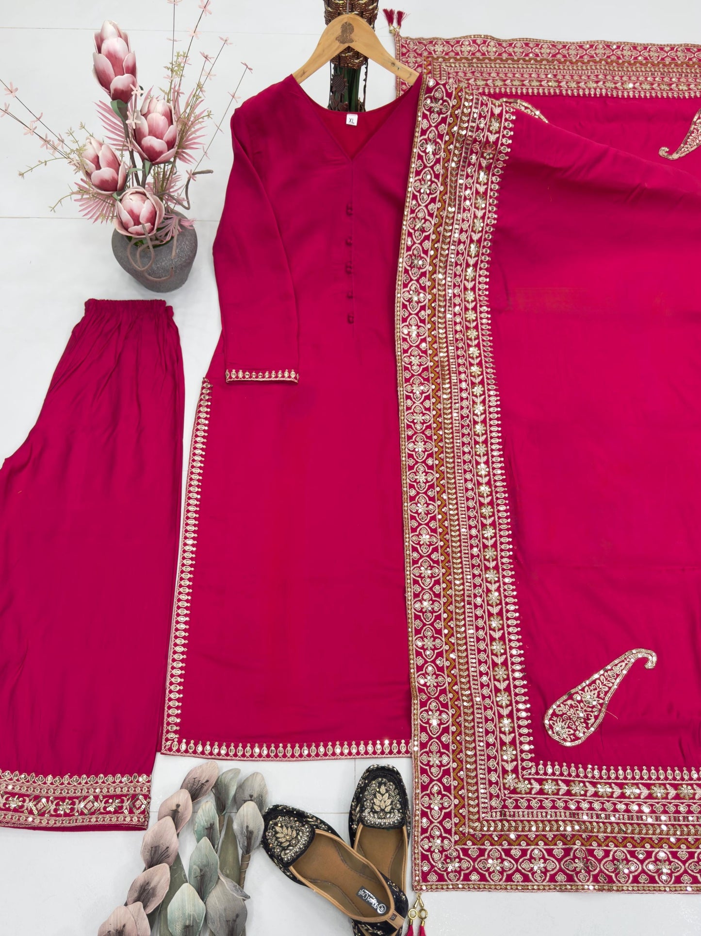 Pink Kurta Salwar Suit Set Silk Ready To Wear M-XXL