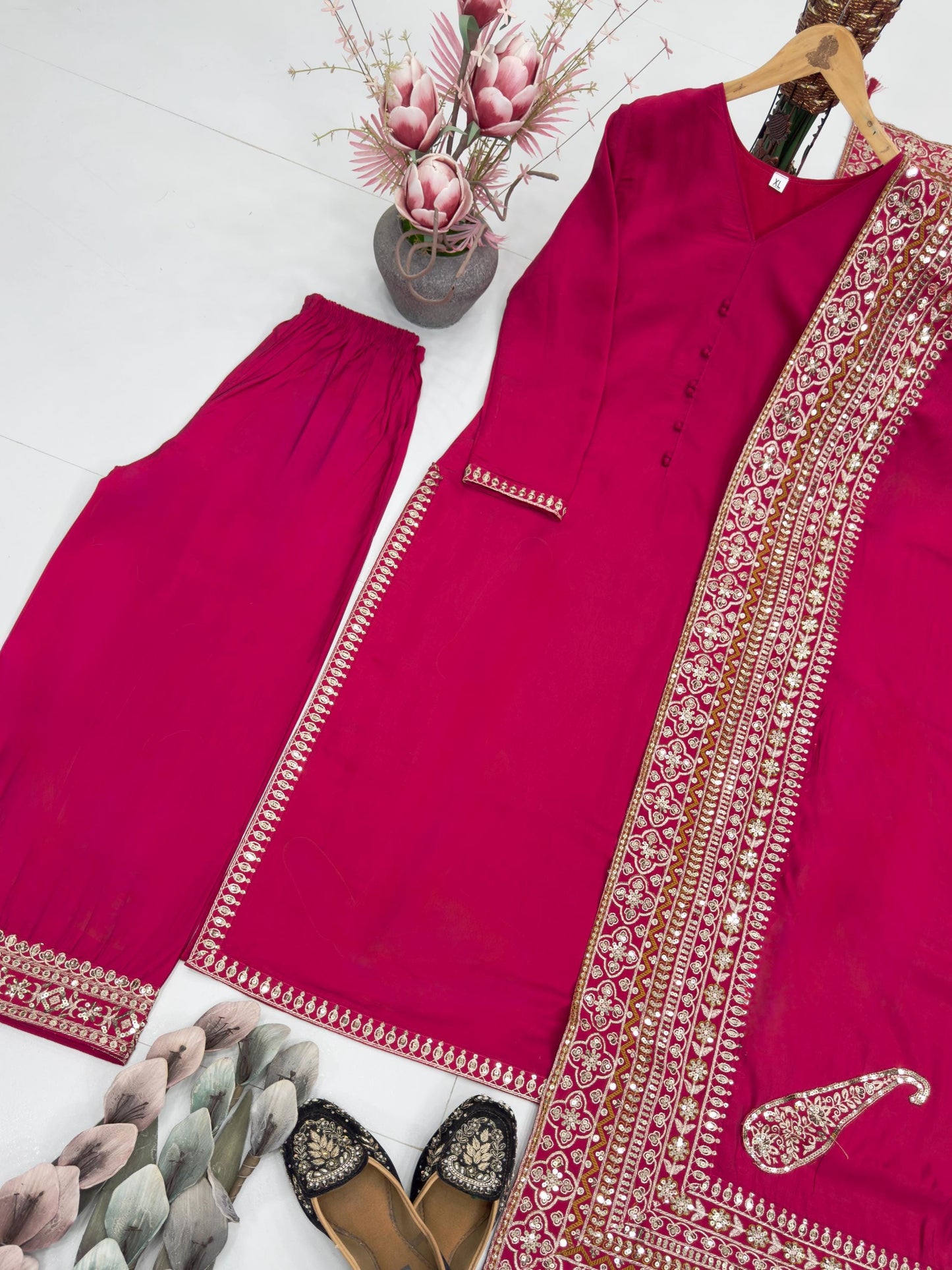 Pink Kurta Salwar Suit Set Silk Ready To Wear M-XXL
