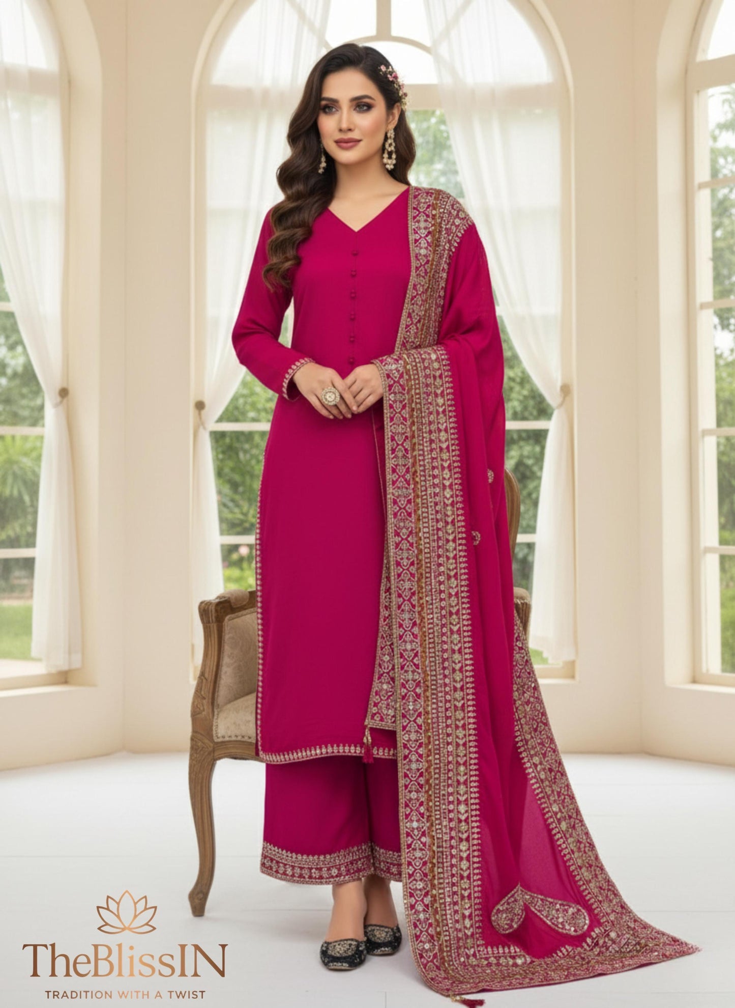 Pink Kurta Salwar Suit Set Silk Ready To Wear M-XXL