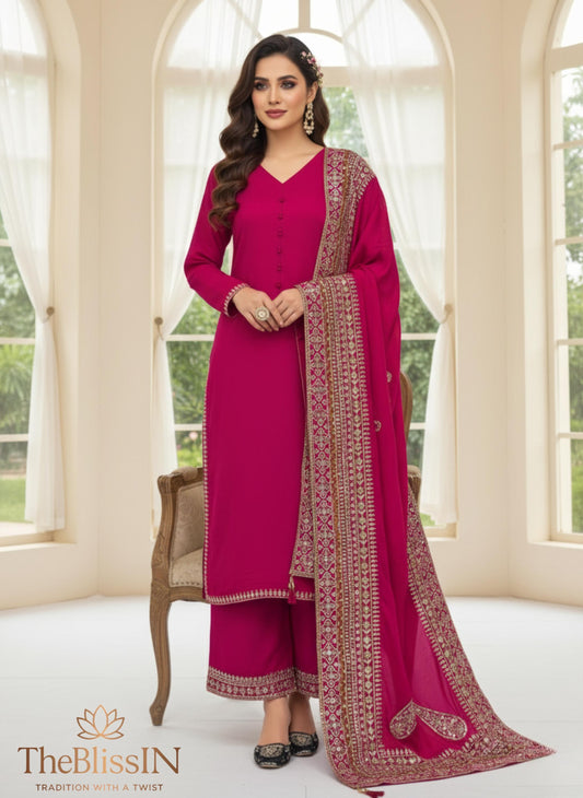 Pink Kurta Salwar Suit Set Silk Ready To Wear M-XXL