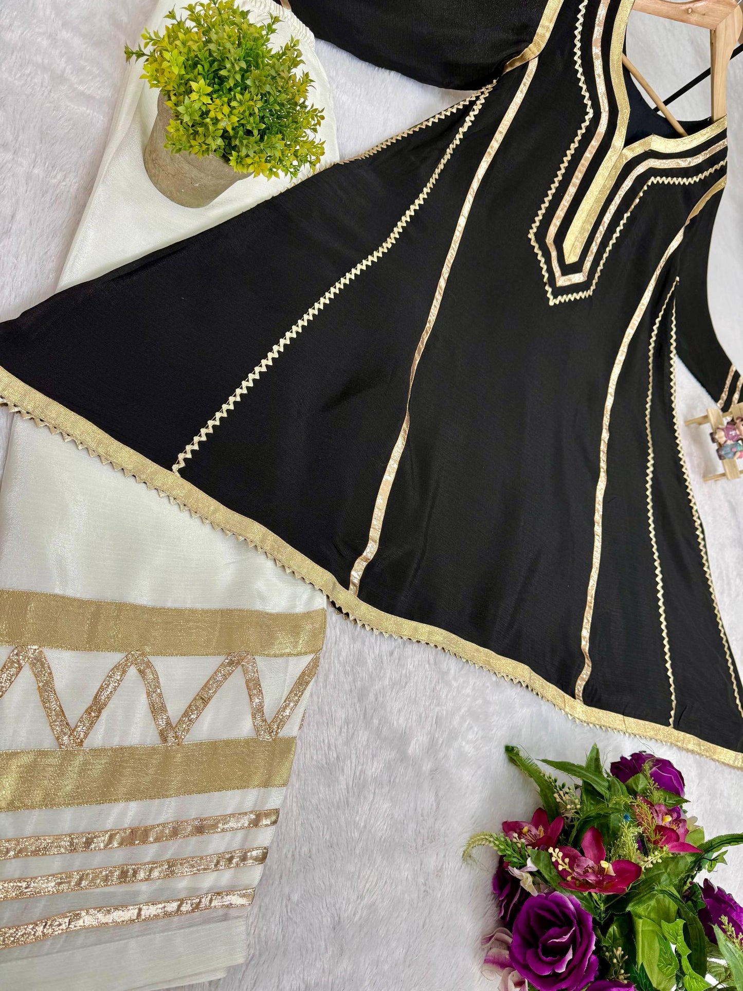 Celebrity Inspired Pure Chanderi Designer Partywear Kurta With Farshi Salwar