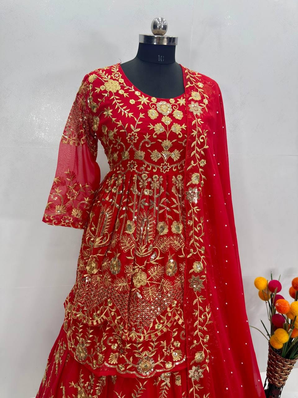 Designer Red Sequence Embroidery Lehenga Set with Dupatta for Women