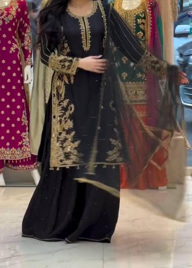 Embroidered Roman Silk 3 Piece Suit Set with Net Dupatta – Eid Party Wear