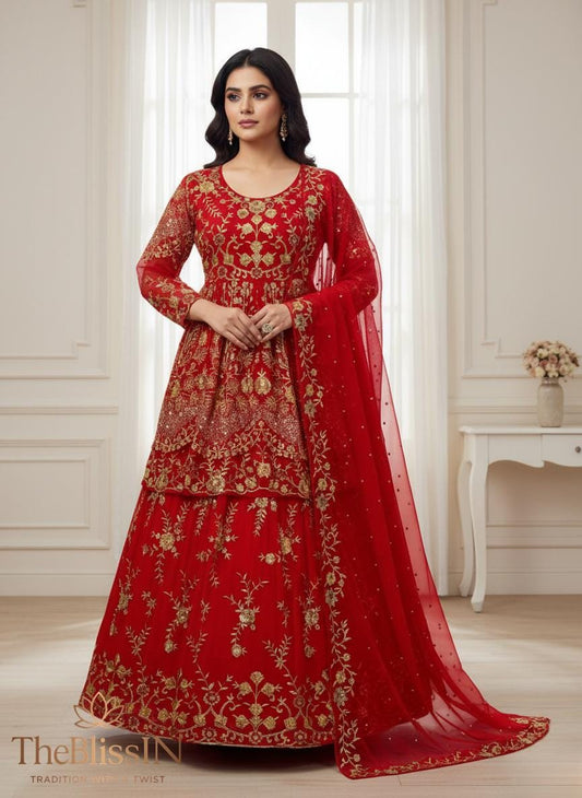 Designer Red Sequence Embroidery Lehenga Set with Dupatta for Women