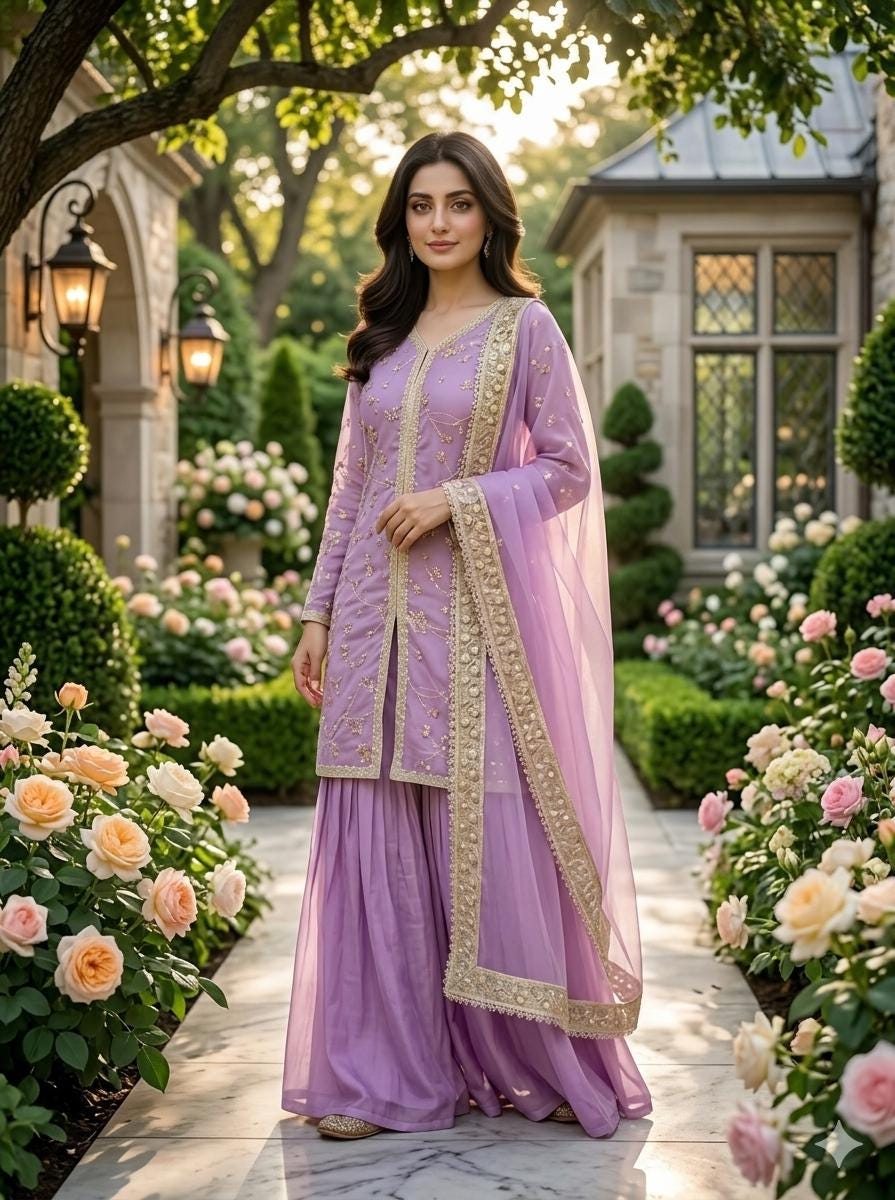 Elegant Lavender Palazzo Suit with Lace Dupatta