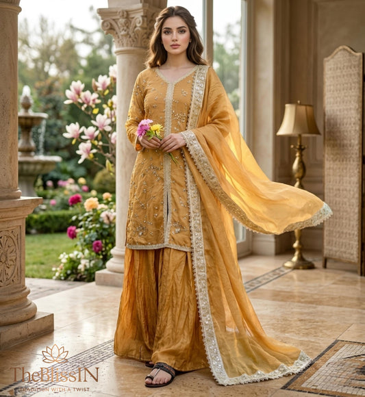 Mustard Traditional Palazzo Suit With Matching Dupatta  for Women