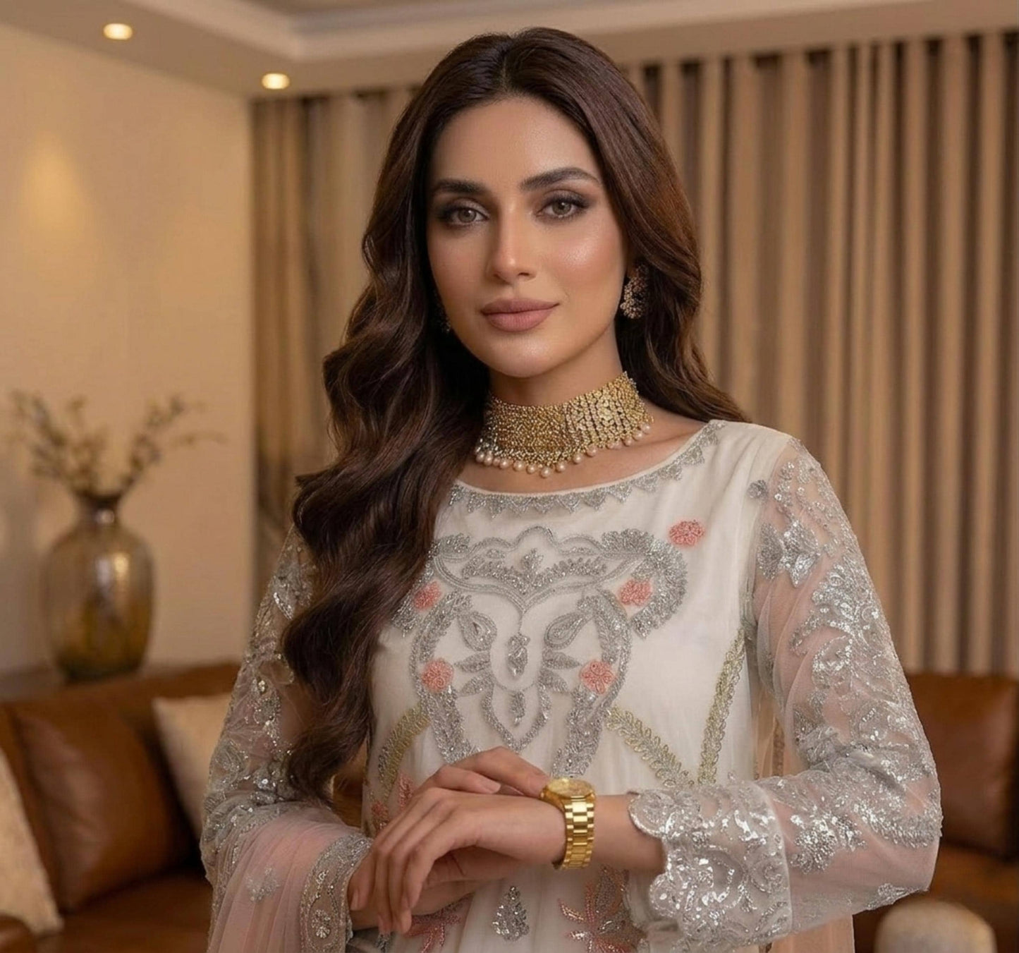 Designer Readymade Pakistani Salwar Kameez with Heavy Net Fabric - Eid Collection , South Asian Pant