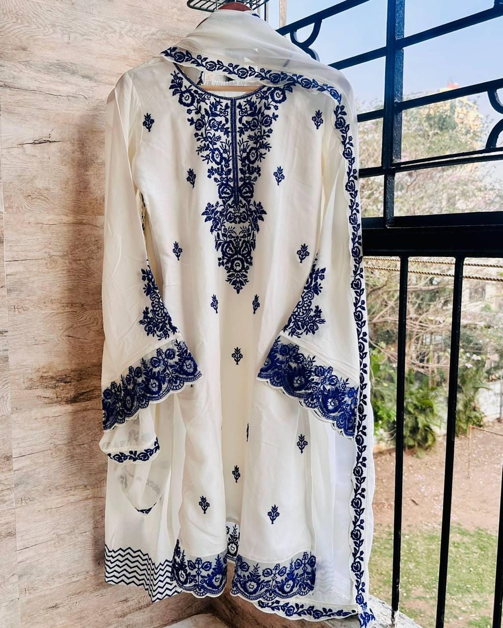 Farshi Salwar Suit Embroidery Work With Matching Dupatta Set , Shalwar Kameez