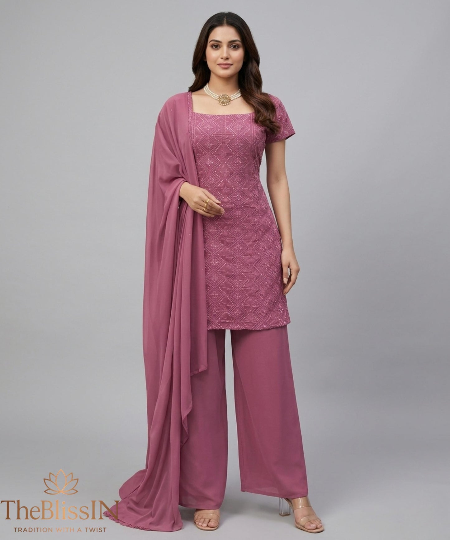 Trendy Red Embroidered Top & Boot-Cut Pant Dupatta Set - Festive wear , Shalwar kameez