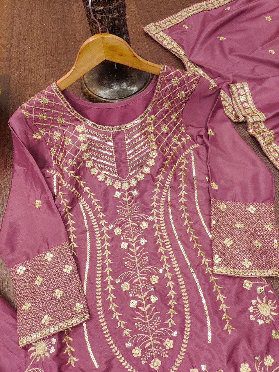 Pink Embroidered Palazzo Suit Set with Dupatta