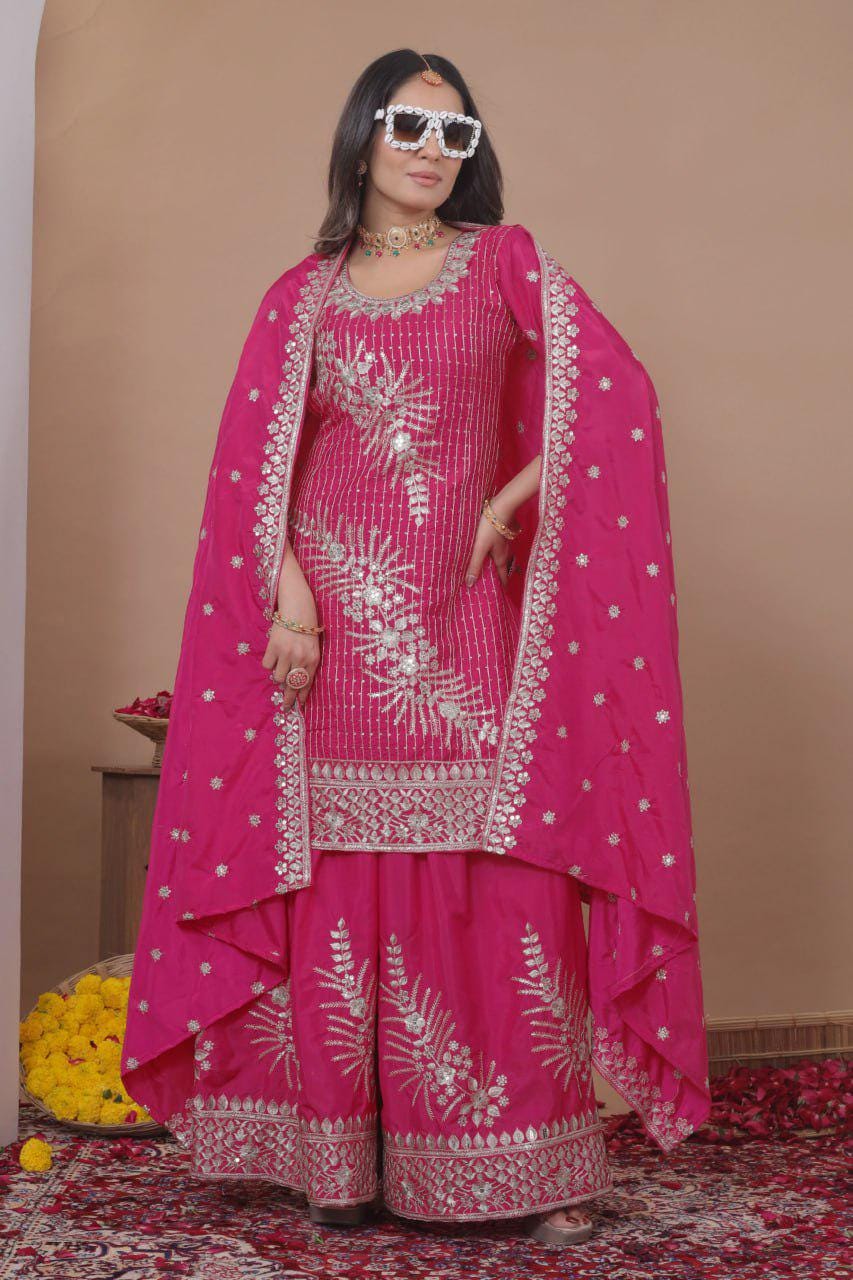 Women's Readymade Pink Georgette Pakistani Palazzo Suit