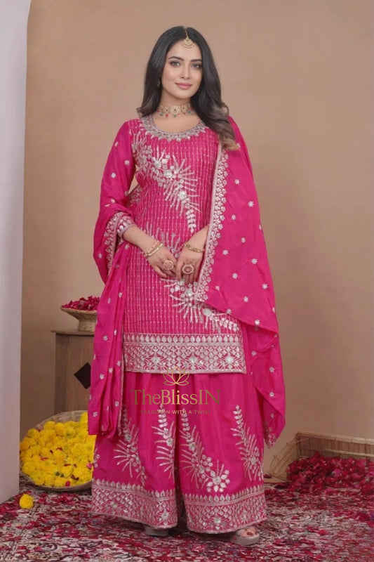 Women's Readymade Pink Georgette Pakistani Palazzo Suit