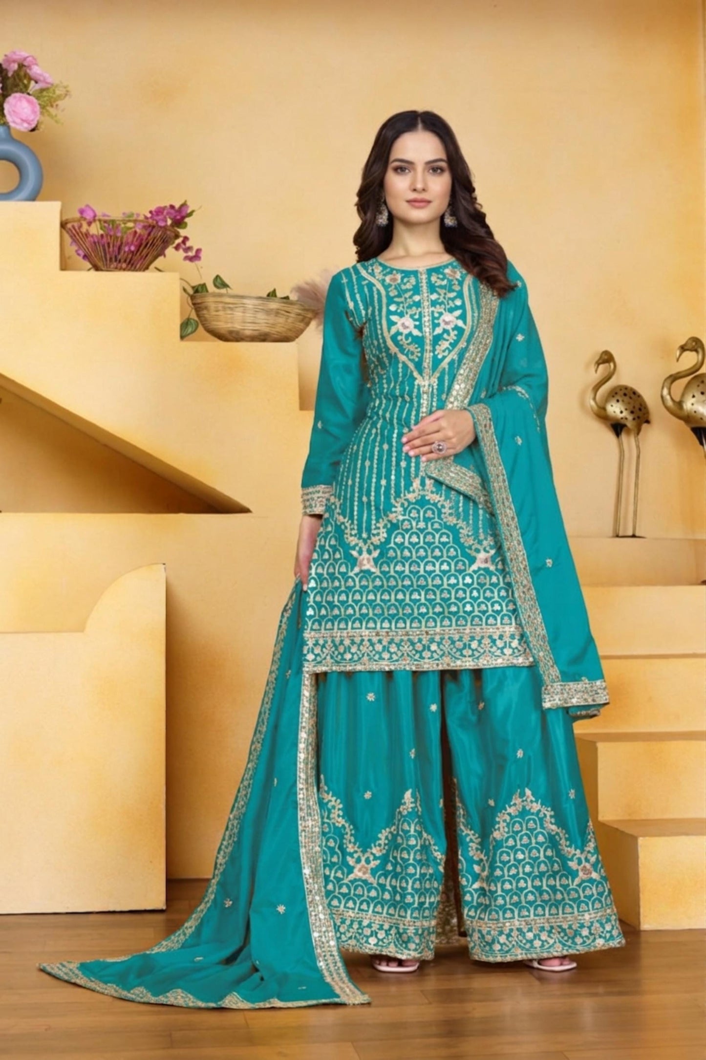 Maroon Embroidered Pakistani Palazzo Suit For Women Festive Season , Eid Dress