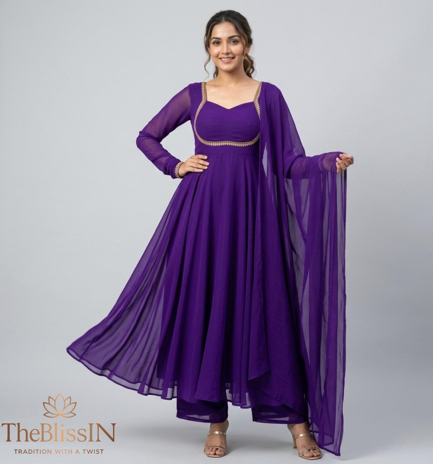 Purple Georgette Anarkali Suit Set with Dupatta | Elegant Indian Ethnic Wear Gown