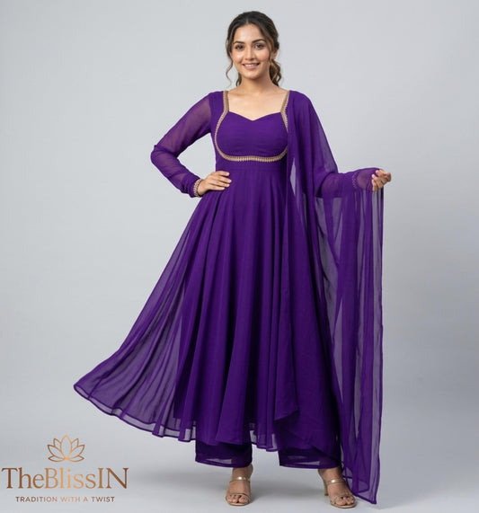 Purple Georgette Anarkali Suit Set with Dupatta | Elegant Indian Ethnic Wear Gown
