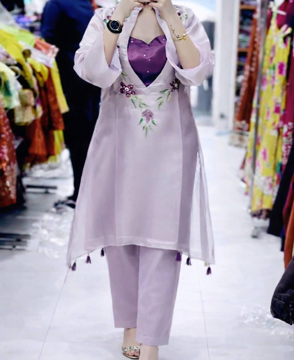 Women's Light Blue Embroidered Kurta Set with Trousers | Stylish Ethnic Wear , Formal Wear