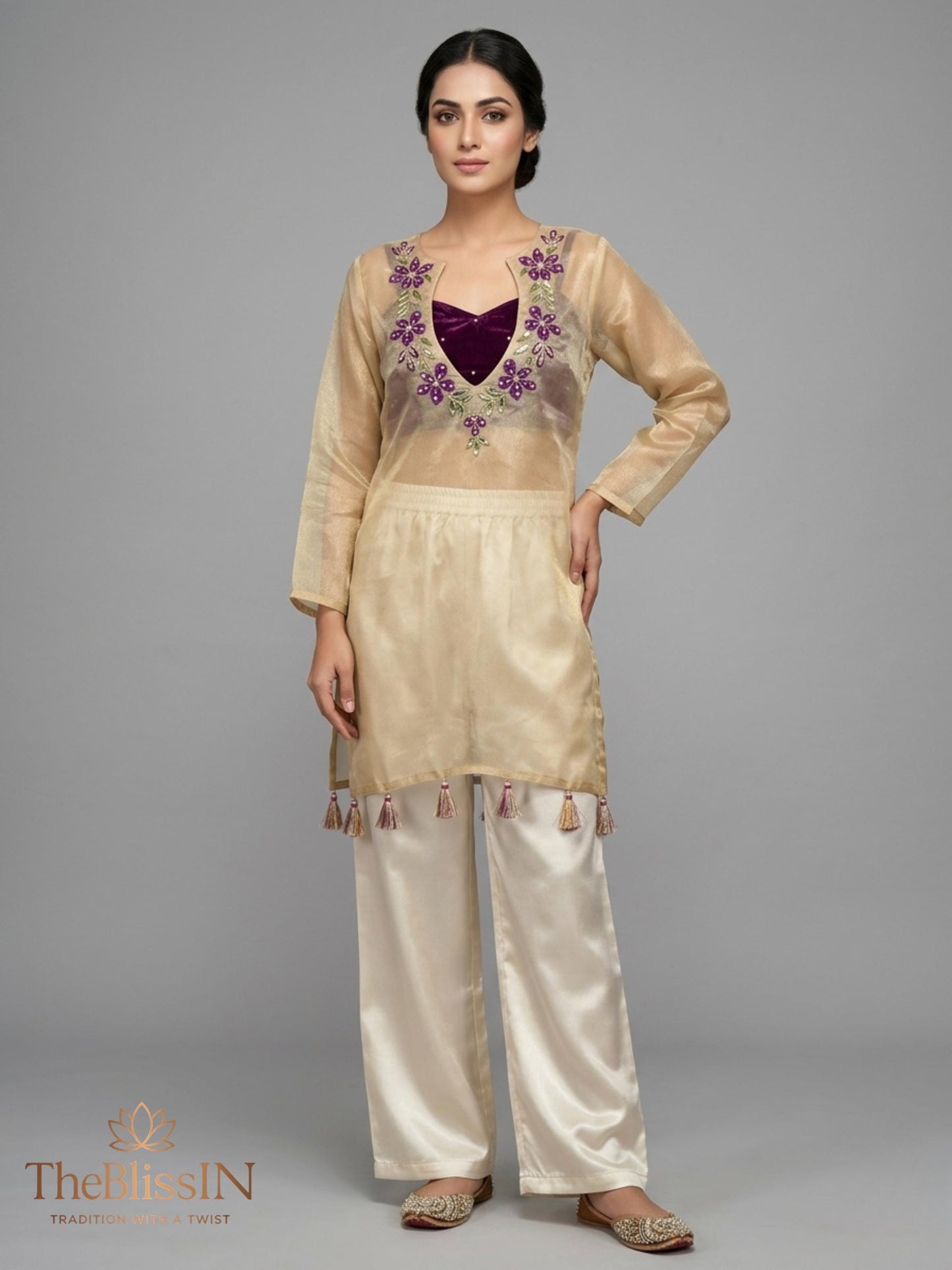 Women's Light Blue Embroidered Kurta Set with Trousers | Stylish Ethnic Wear , Formal Wear