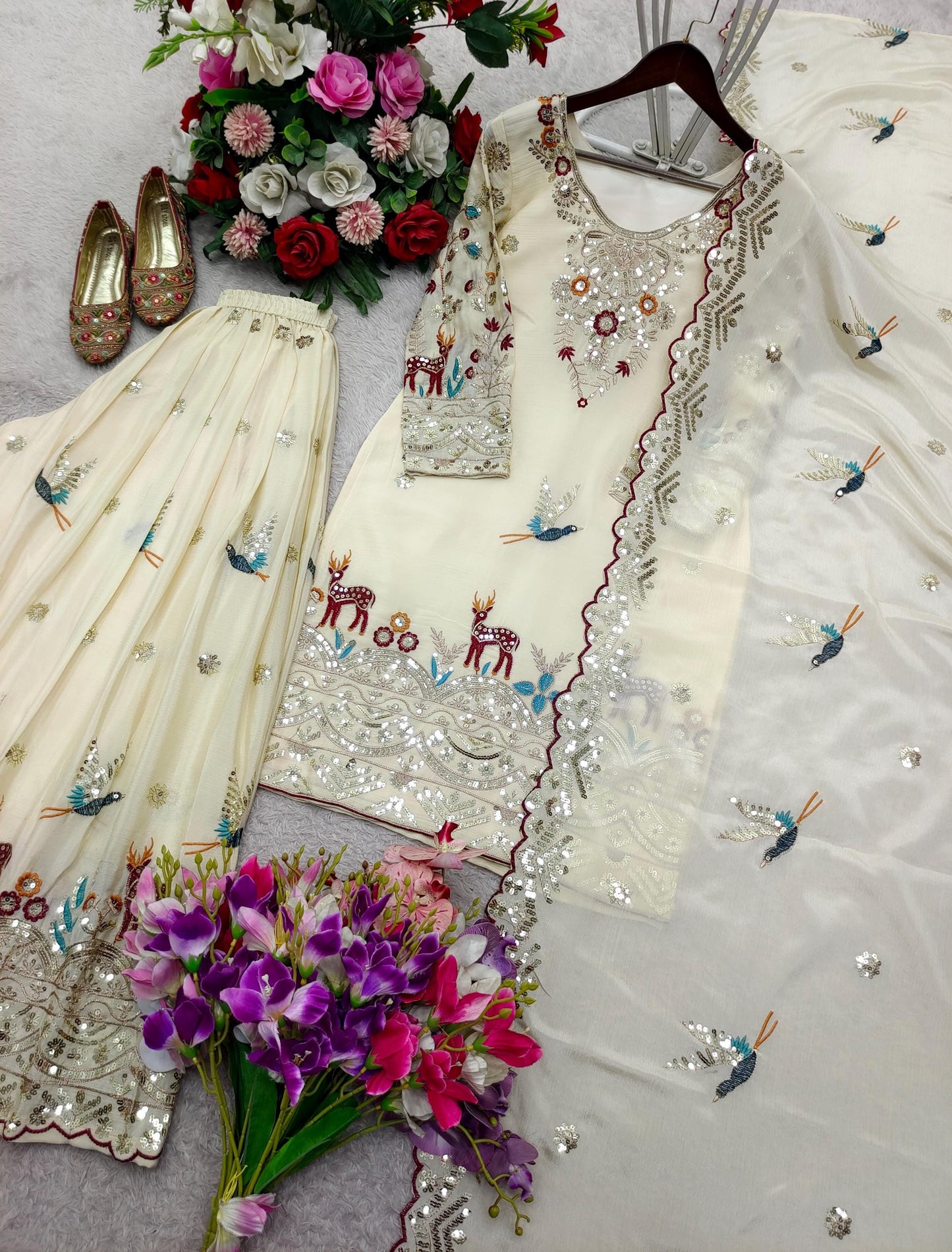 Exquisite White & Pink Traditional Wedding Wear Set For Women