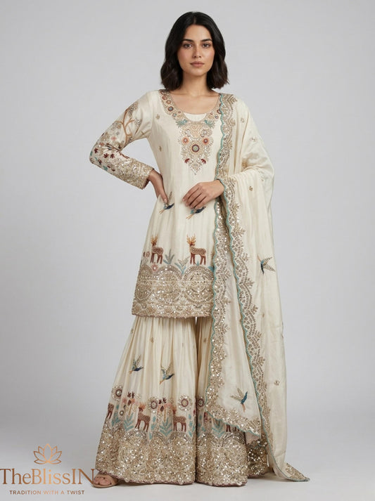Exquisite White & Pink Traditional Wedding Wear Set For Women