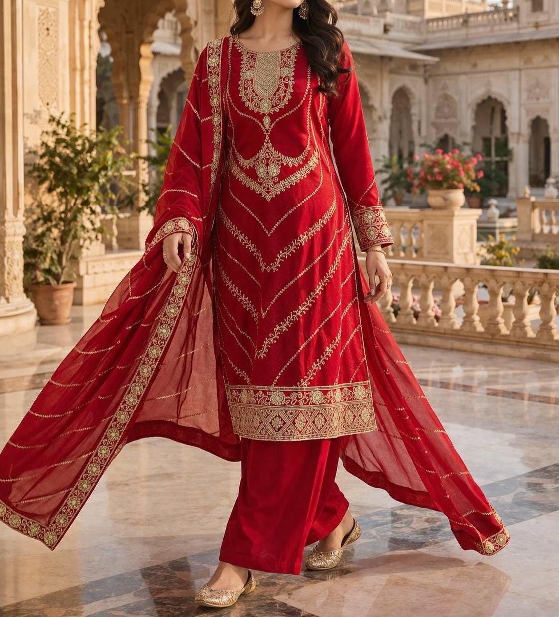 Heavy Fandy Silk Salwar Suit with Sequence Embroidery – Ready to Wear