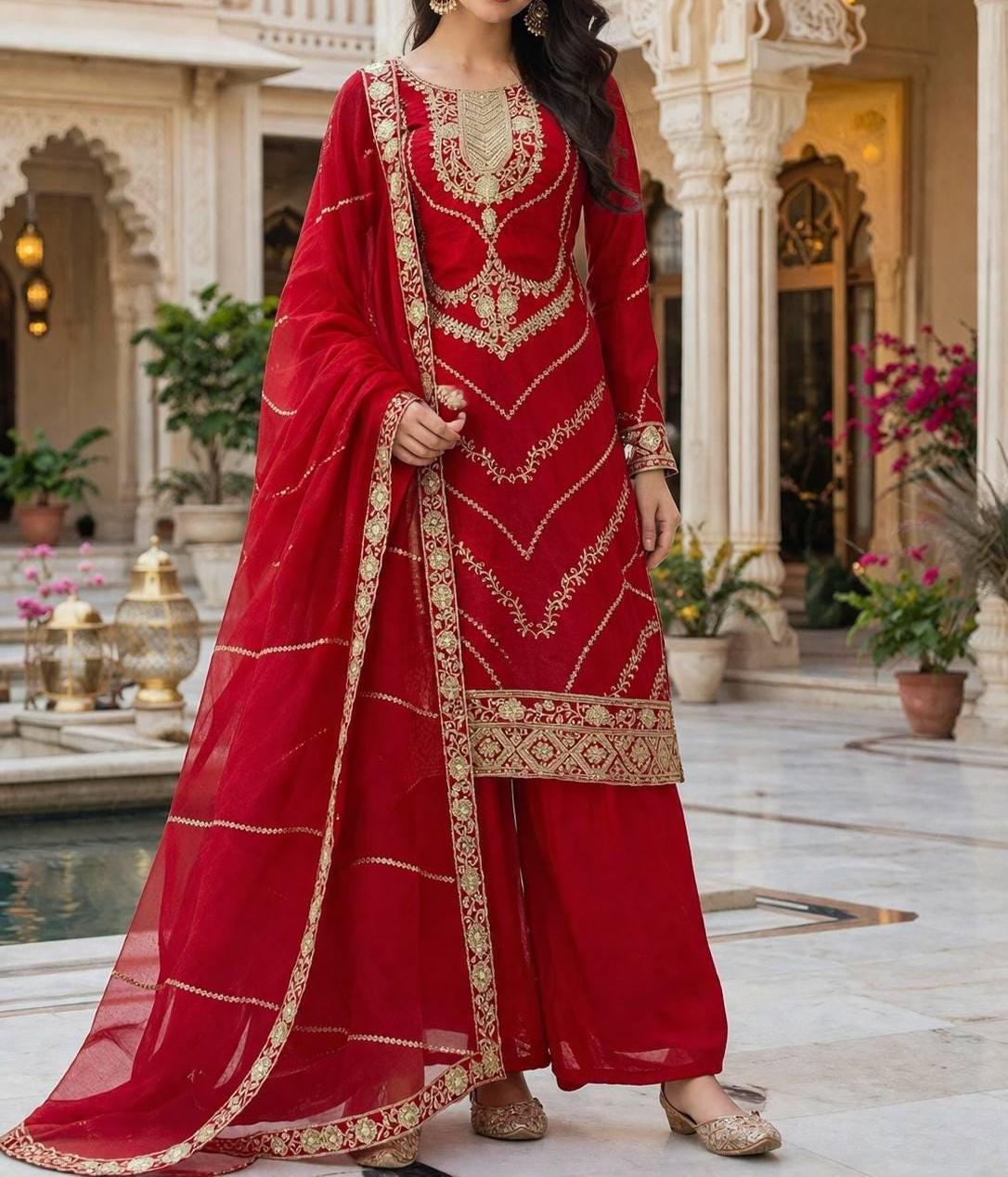 Heavy Fandy Silk Salwar Suit with Sequence Embroidery – Ready to Wear