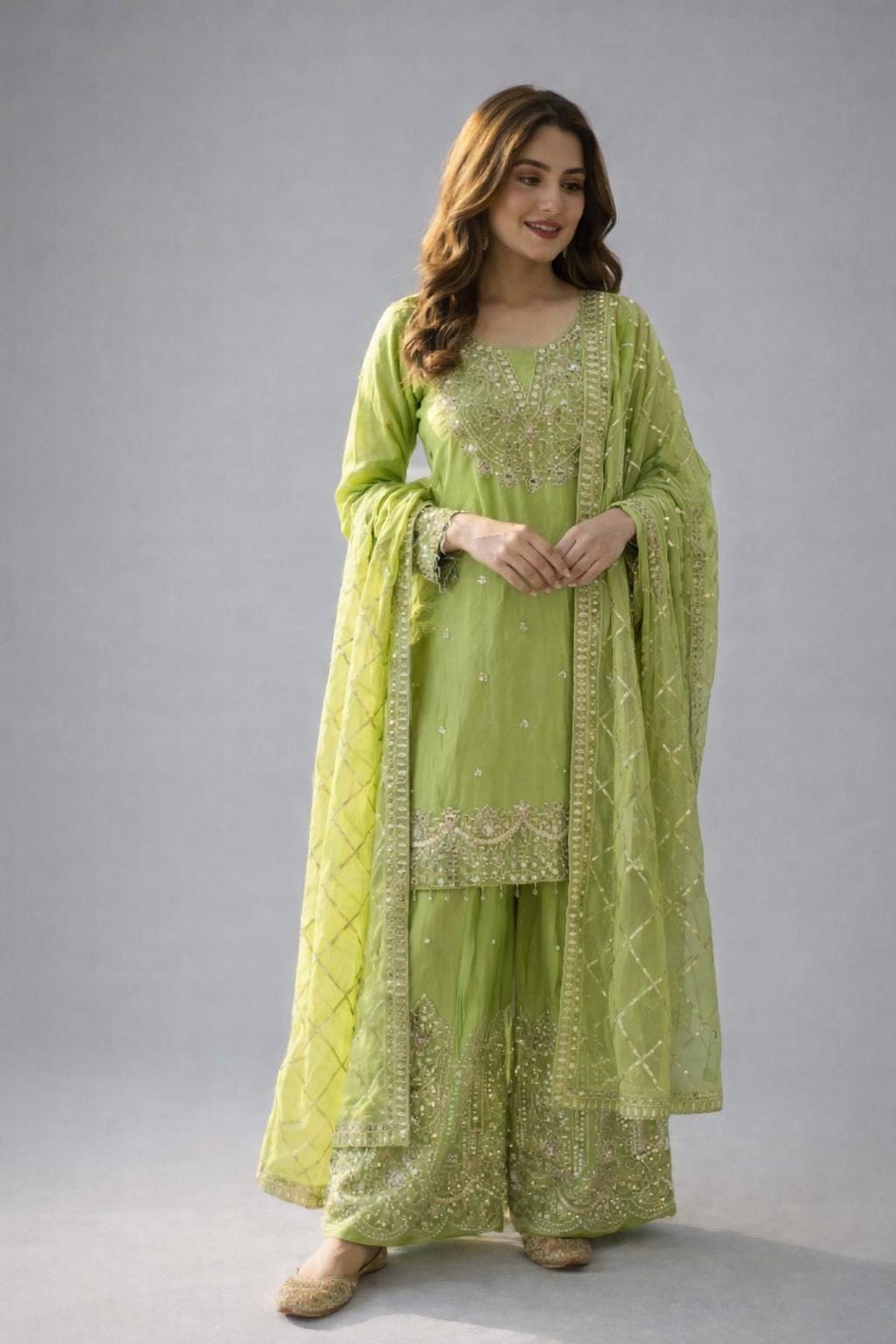 Luxury Silk Embroidered Sharara Suit Set with Dupatta for Wedding & Festive Wear