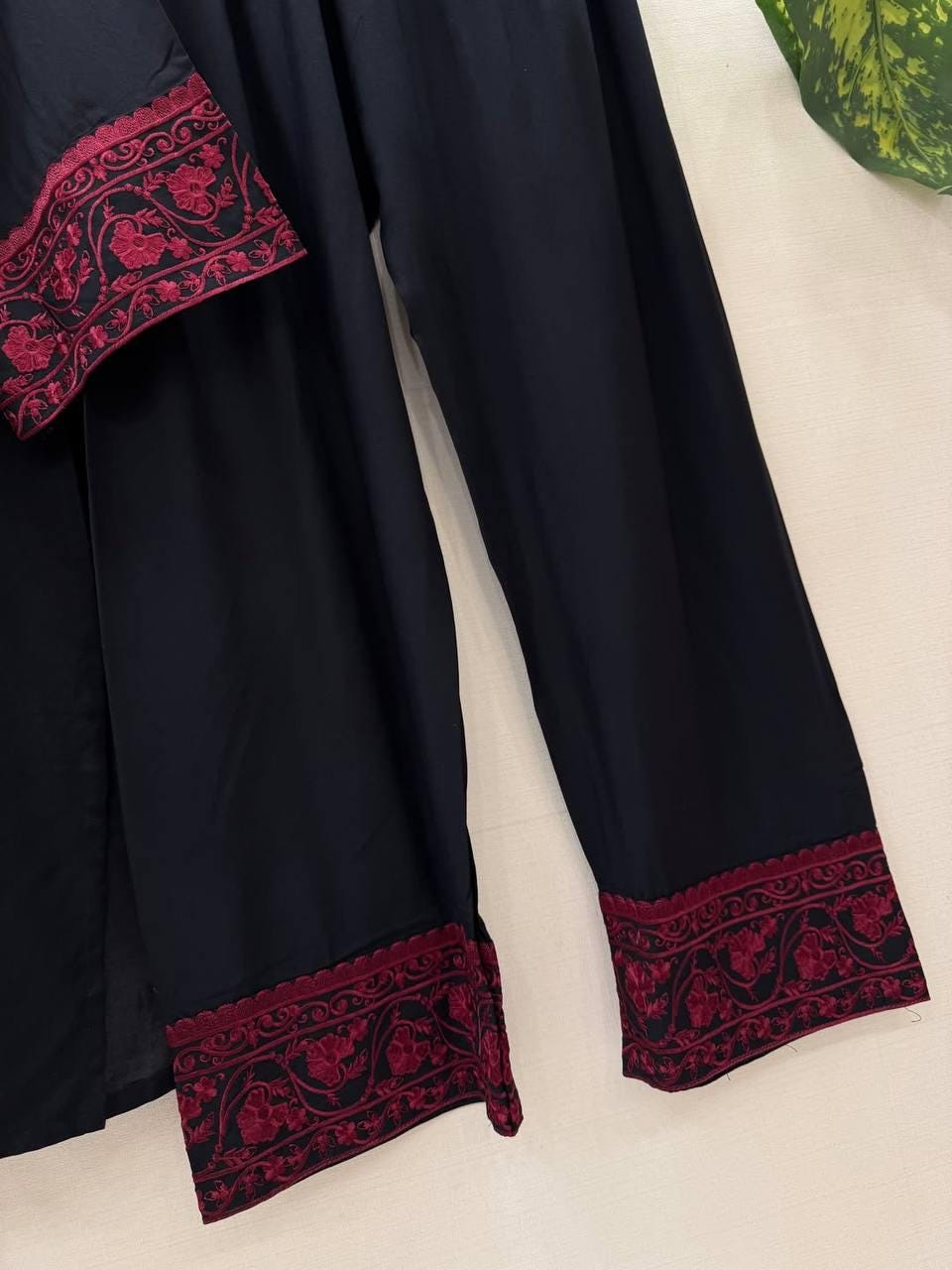 Red Embroidered Black Farshi Salwar Kameez With Dupatta , Pakistani Outfit