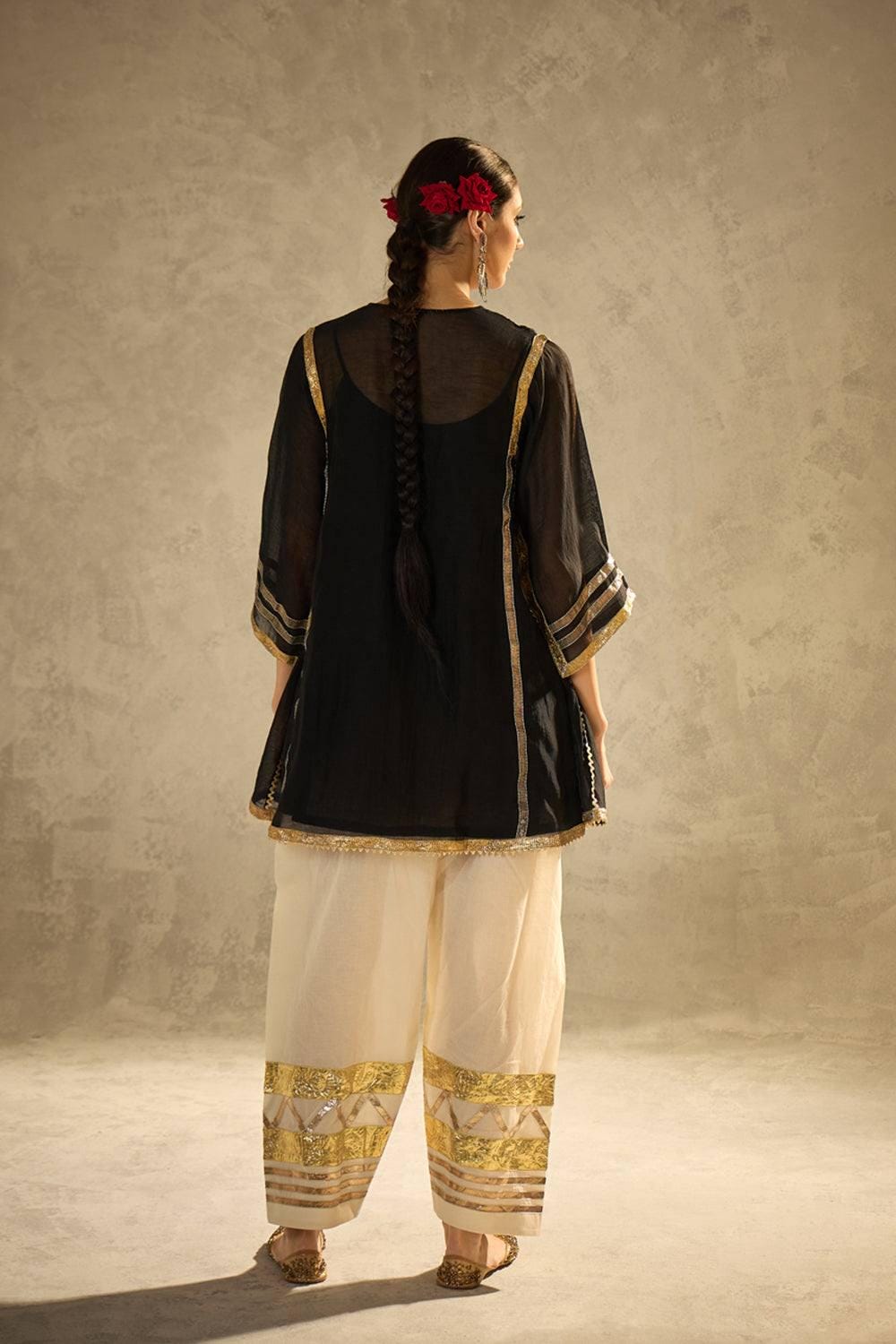 Celebrity Inspired Pure Chanderi Designer Partywear Kurta With Farshi Salwar