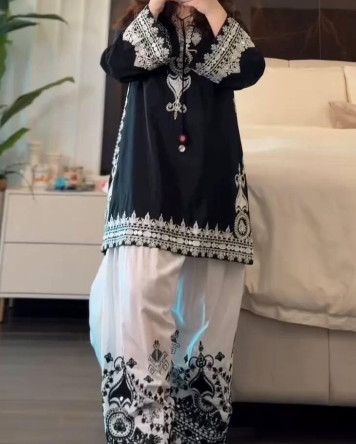 Silk Kurta Palazzo Set with Embroidery Printed Dupatta, Festive Ethnic Wear