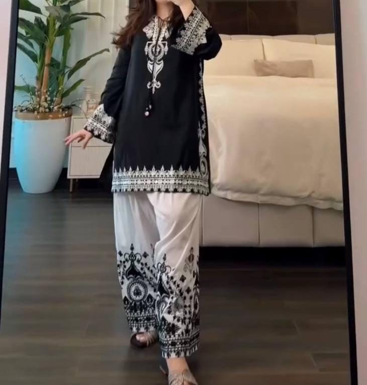 Silk Kurta Palazzo Set with Embroidery Printed Dupatta, Festive Ethnic Wear