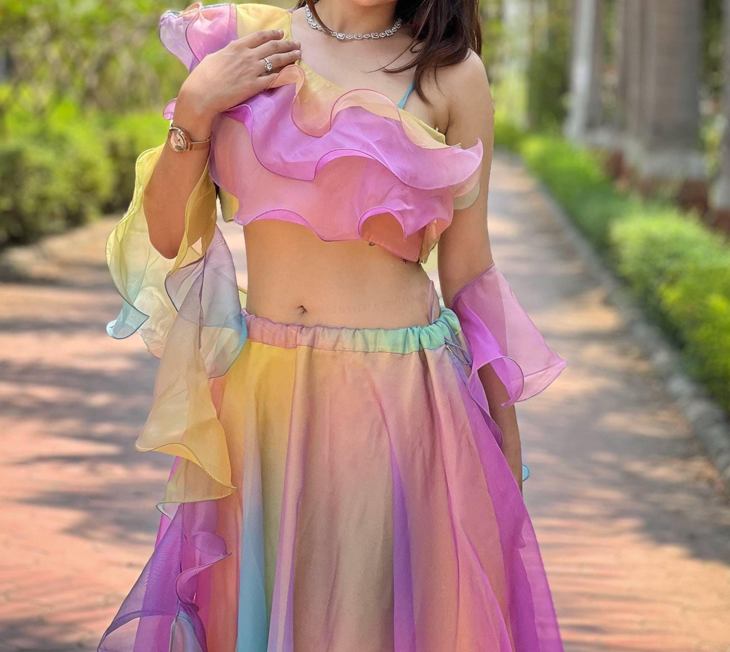 Soft Silk Organza Lehenga Set with Digital Print Blouse & Dupatta : Designer Lehenga Choli for Women