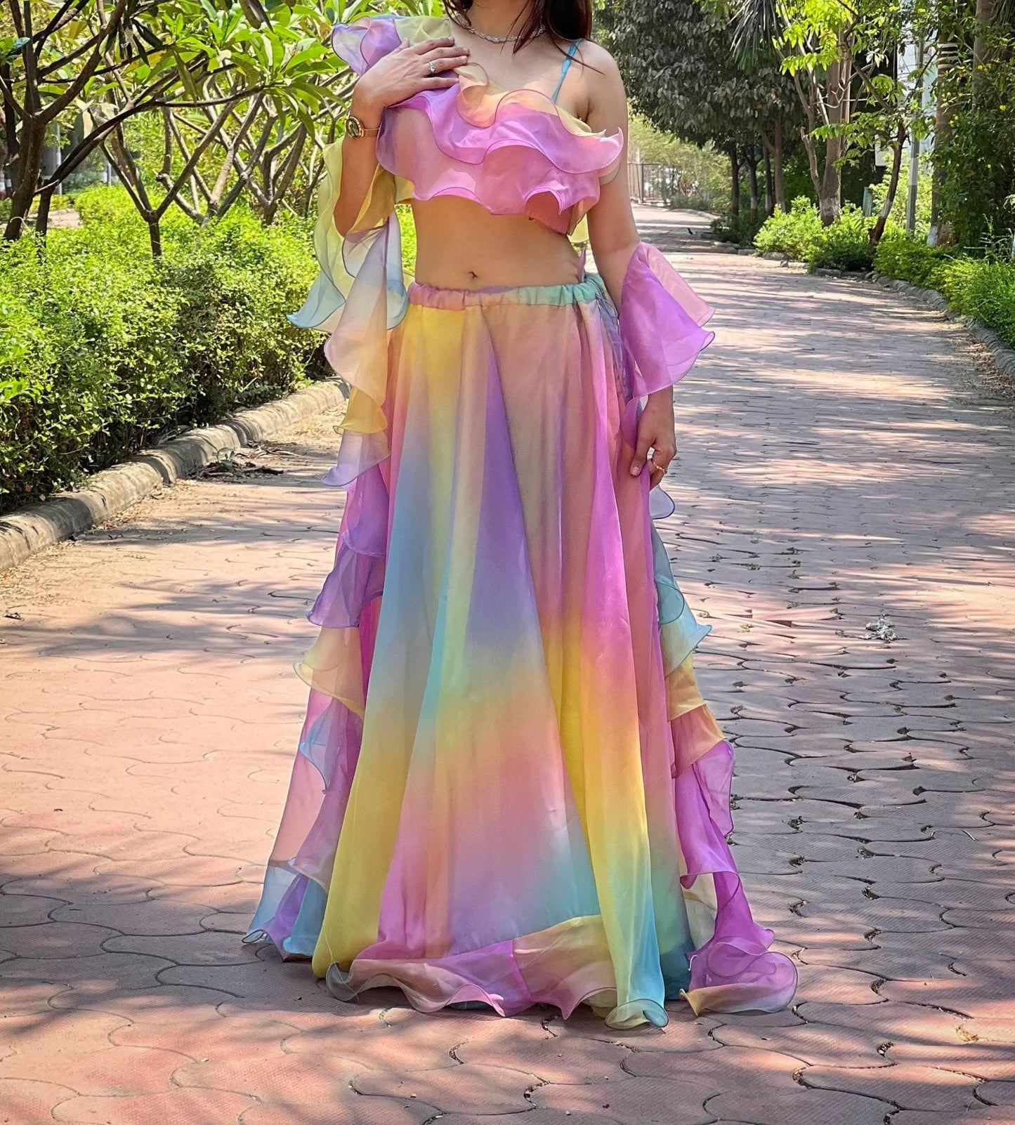 Soft Silk Organza Lehenga Set with Digital Print Blouse & Dupatta : Designer Lehenga Choli for Women
