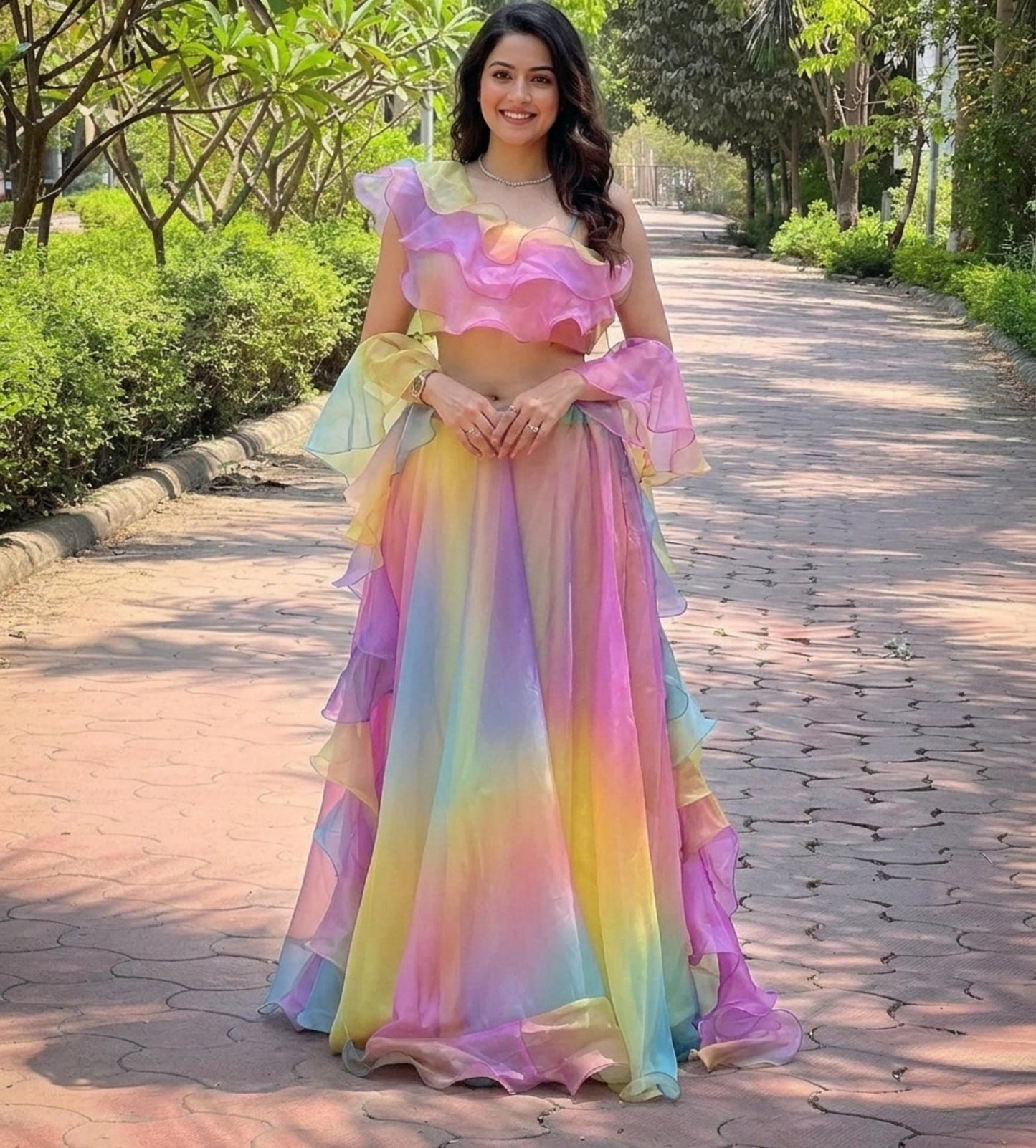 Soft Silk Organza Lehenga Set with Digital Print Blouse & Dupatta : Designer Lehenga Choli for Women