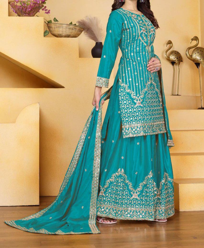 Maroon Embroidered Pakistani Palazzo Suit For Women Festive Season , Eid Dress