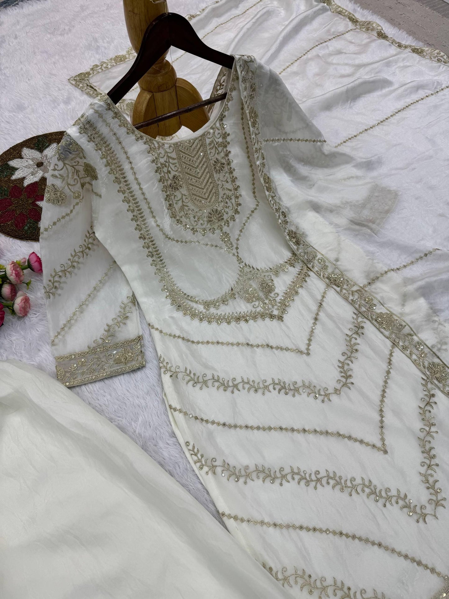 Elegant Silk Embroidered Kurta Palazzo Suit Set with Dupatta – Festive Wear