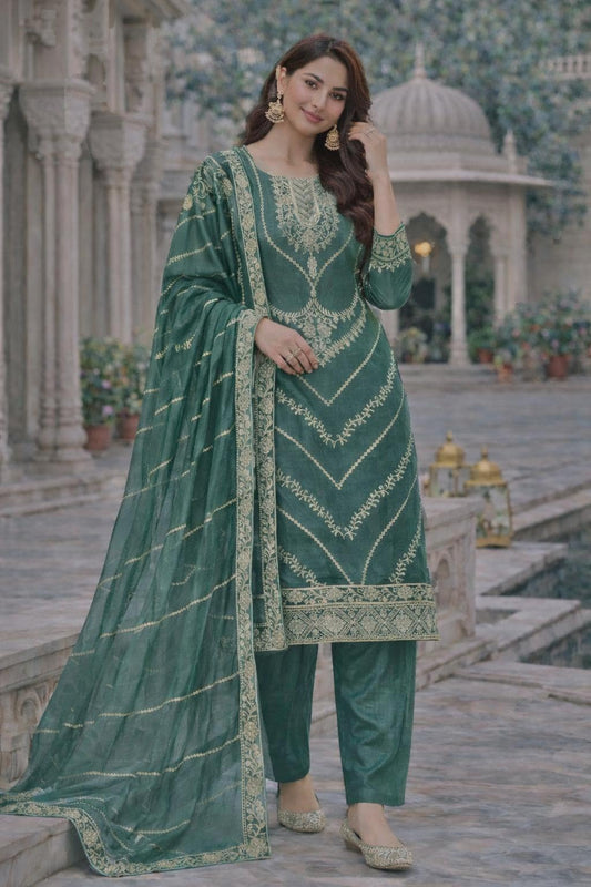 Designer Silk Kurti Palazzo Set with Embroidery Sequence Work & Dupatta