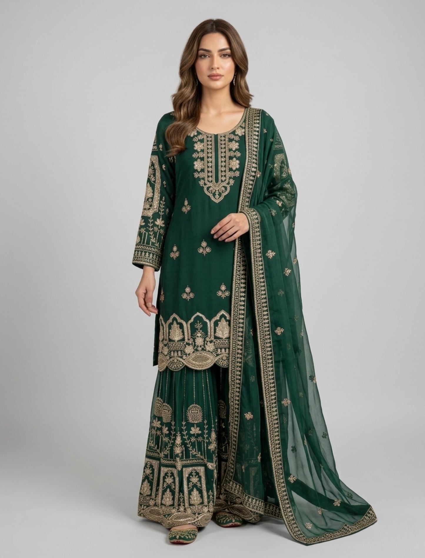 Designer Georgette Palazzo Suit Set | Sequin Embroidery Kurta, Dupatta, Sharara | Bollywood Party Wear Outfit