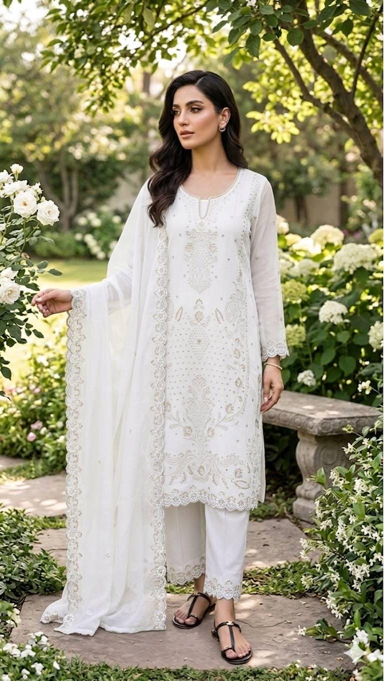 Multi Color Silk Kurta Set with Palazzo Dupatta, Thread & Sequence Work