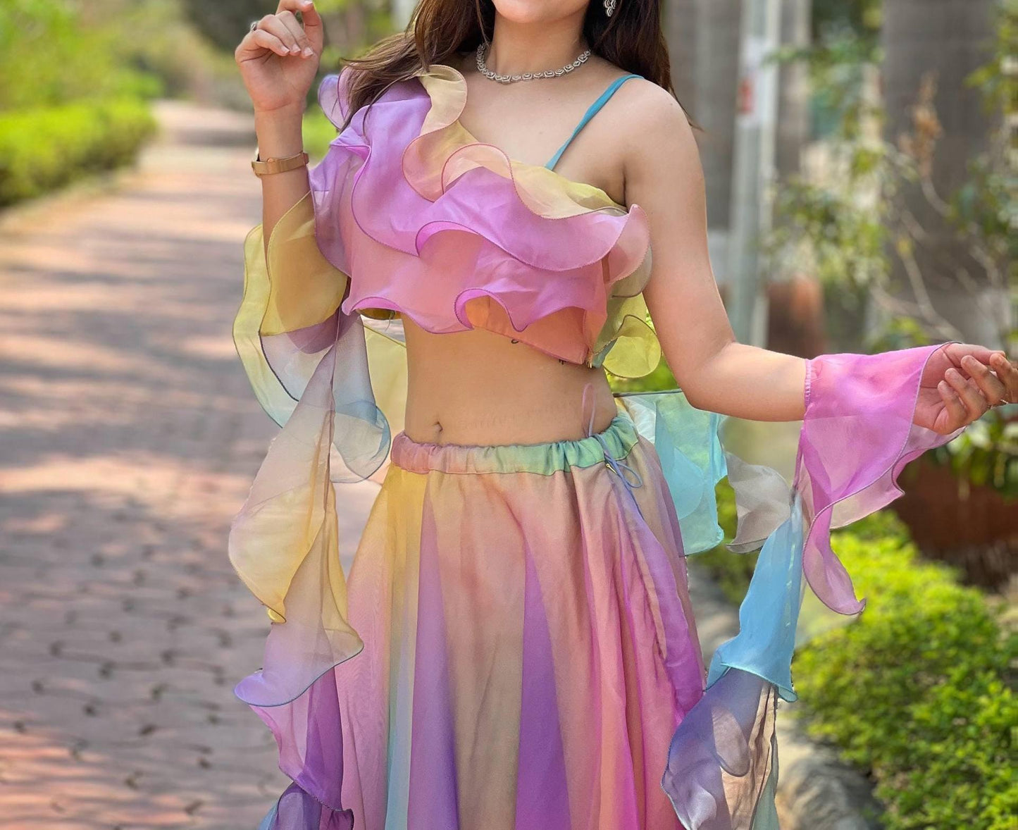 Soft Silk Organza Lehenga Set with Digital Print Blouse & Dupatta : Designer Lehenga Choli for Women